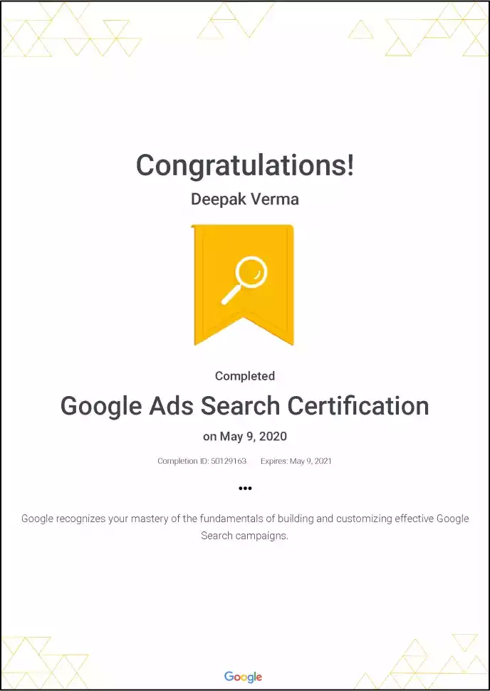 Google Ads Search Certificate