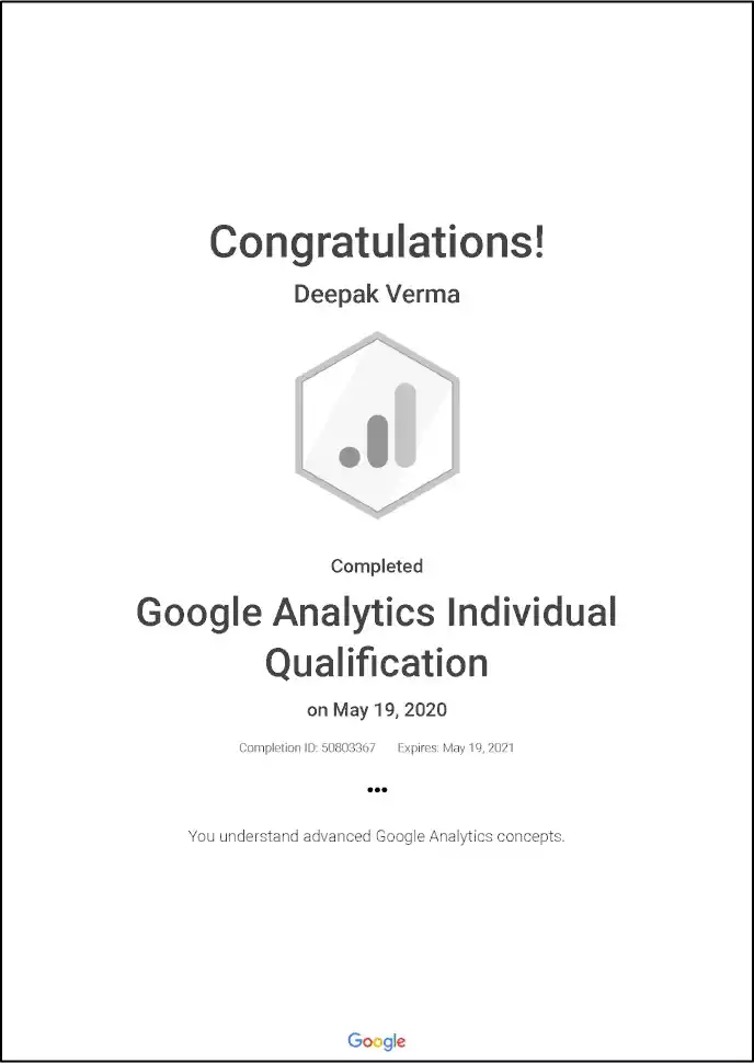 Google Analytics Qualification Certificate